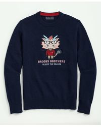 Brooks Brothers - Merino Wool Blend Crewneck Lunar New Year Dragon Embroidered Sweater - Lyst