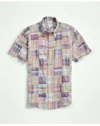 Brooks Brothers - Washed Cotton Madras, Patchwork Short-sleeve Sport Shirt - Lyst