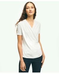 Brooks Brothers - Short Sleeve Draped Faux Wrap Top - Lyst