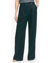 Brooks Brothers - Navy Pleated Wide-leg Linen Trousers - Lyst