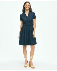 Brooks Brothers - Eyelet Belted Shirt Dress In Cotton - Lyst