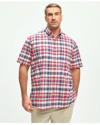 Brooks Brothers - Big & Tall Washed Cotton Madras Short Sleeve Button-down Collar Sport Shirt - Lyst