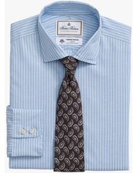 Brooks Brothers - Light Blue Striped Regular Fit Cotton Linen Dress Shirt With English Spread Collar - Lyst