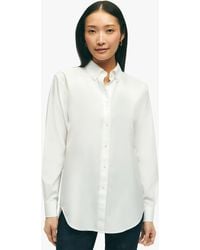 Brooks Brothers - Camisa De Algodón Supima Elástico Blanco Non-iron Corte Relaxed Con Cuello Button Down - Lyst