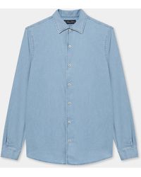Brooks Brothers - Slim Fit Denim Tencel Blend Shirt With Open Collar - Lyst