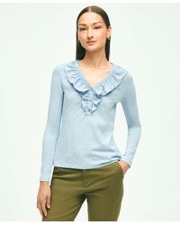 Brooks Brothers - Long Sleeve Cotton Modal Ruffled Top - Lyst