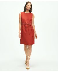 Brooks Brothers - Embroidered Blouson Sheath Dress In Linen - Lyst