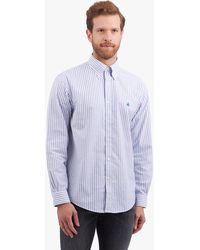 Brooks Brothers - Blue And White Regular Fit Non-iron Stretch Cotton Casual Shirt With Button Down Collar - Lyst