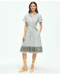 Brooks Brothers - Paisley Floral Belted Shirt Dress In Cotton - Lyst