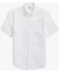 Brooks Brothers - White Regular Fit Irish Linen Short-sleeve Sport Shirt With Button-down Collar - Lyst