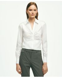 Brooks Brothers - Fitted Stretch Supima Cotton Non-iron Shirred Blouse - Lyst