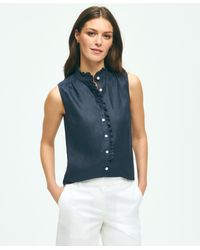 Brooks Brothers - Sleeveless Ruffle Detail Shirt In Linen - Lyst