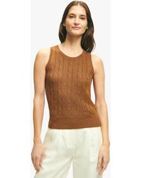 Brooks Brothers - Brown Linen Cable Knit Shell - Lyst