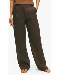 Brooks Brothers - Chocolate Brown Pleated Wide-leg Linen Trousers - Lyst