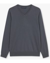 Brooks Brothers - Dark Grey Cotton V-neck Sweater - Lyst