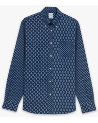 Brooks Brothers - Indigo Print Cotton Poplin Sport Shirt With Button Down Collar - Lyst