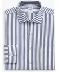 Brooks Brothers - Camisa De Vestir De Algodón Elástico A Rayas Azules Non-iron Corte Regular Con Cuello Abierto Inglés - Lyst