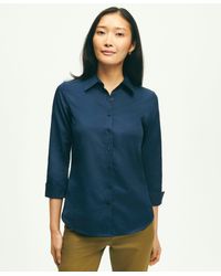 Brooks Brothers - Fitted Stretch Cotton Sateen Three-quarter Sleeve Blouse - Lyst