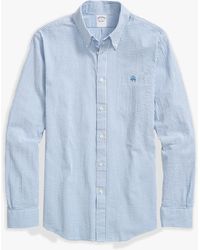 Brooks Brothers - Blue Stripe Regular Fit Cotton Seersucker Dress Shirt With Button Down Collar - Lyst