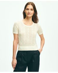 Brooks Brothers - Cable Knit Short-sleeve Top In Linen Sweater - Lyst