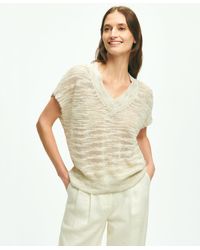 Brooks Brothers - Relaxed V-neck Short-sleeve Sweater In Linen Lurex - Lyst