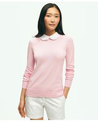 Brooks Brothers - Cotton Sweater With Removable Ruffle Collar - Lyst