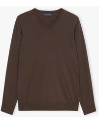 Brooks Brothers - Brown Cotton V-neck Sweater - Lyst