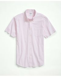 Brooks Brothers - Washed Cotton Seersucker Button-down Collar, Stripe Short-sleeve Sport Shirt - Lyst