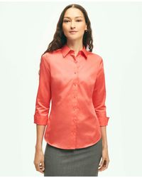 Brooks Brothers - Fitted Stretch Cotton Sateen Three-quarter Sleeve Blouse - Lyst