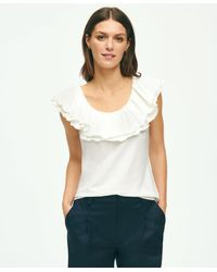Brooks Brothers - Ruffle Collar Sleeveless Top In Cotton Modal Jersey - Lyst