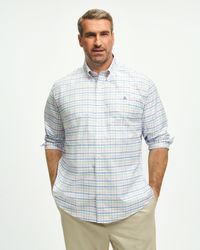 Brooks Brothers - Big & Tall Stretch Cotton Non-iron Oxford Polo Button Down Collar, Multi Windowpane Shirt - Lyst
