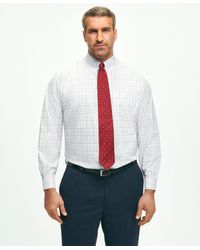 Brooks Brothers - Stretch Big & Tall Supima Cotton Non-iron Poplin Polo Button Down Collar, Multi Windowpane Dress Shirt - Lyst