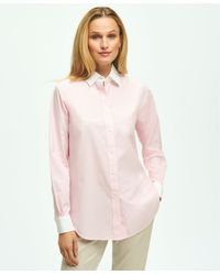 Brooks Brothers - Relaxed Fit Non-iron Stretch Supima Cotton Shirt With White Collar & Cuffs - Lyst
