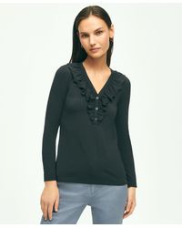 Brooks Brothers - Long Sleeve Cotton Modal Ruffled Top - Lyst