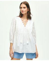 Brooks Brothers - Eyelet Tie Neck Blouse - Lyst