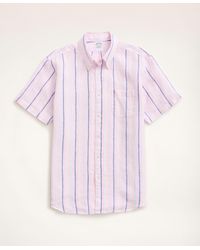 Brooks Brothers - Regent Regular-fit Short-sleeve Stripe Linen Sport Shirt - Lyst