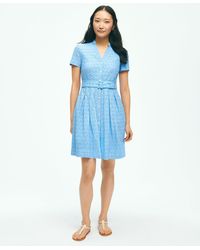 Brooks Brothers - Eyelet Belted Shirt Dress In Cotton - Lyst