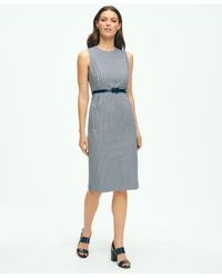 Brooks Brothers - Gingham Belted Sheath Dress In Bi-stretch Cotton - Lyst