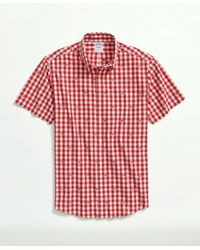 Brooks Brothers - Washed Cotton Poplin Button-down Collar, Embroidered Gingham Short-sleeve Sport Shirt - Lyst
