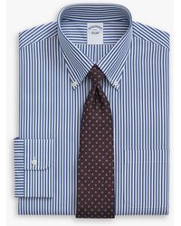 Brooks Brothers - Blue Striped Regular Fit Non-iron Cotton Shirt With Button-down Collar - Lyst