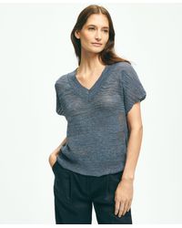 Brooks Brothers - Relaxed V-neck Short-sleeve Sweater In Linen Lurex - Lyst