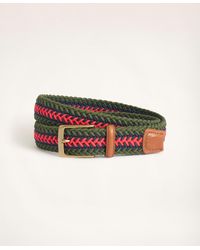 Brooks Brothers Stretch Woven Leather Tab Belt - Green