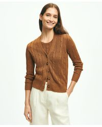 Brooks Brothers - Cable Knit Cardigan In Linen Sweater - Lyst