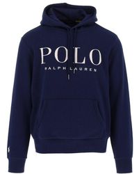 Polo Ralph Lauren Logo Embroidered Fleece Hoodie - Blue