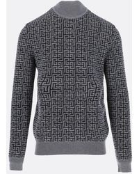 Balmain Wool Jacquard Grey Turtleneck Jumper in Black/Grey for Men Mens Clothing Sweaters and knitwear Turtlenecks Blue 