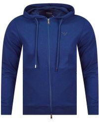 Emporio Armani Navy Logo Zip Hoodie - Blue