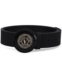 Versace Jeans Couture V-emblem Leather Belt - Black