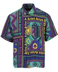 Aries Scarf Print Silk Hawaiian S/s Shirt - Blue