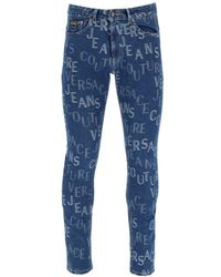 Versace Jeans Couture Jacquard Logo Denim Jeans - Blue