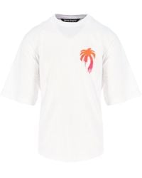 Palm Angels Oversize Sprayed Palm Cotton T-shirt in White/Fuchsia ...